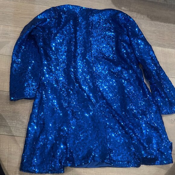 THANK PEARL WOMENS MEDIUM BLUE SEQUIN CARDIGAN SWEATER - Picture 7 of 7